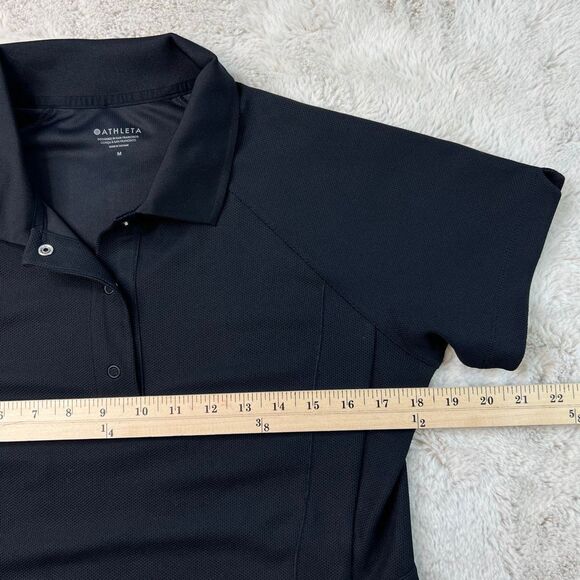 Athleta Everyday Polo Shirt Womens Size Medium Black Pocket Preppy Golf Stretch - Picture 7 of 9